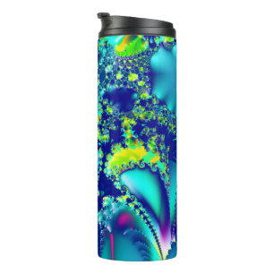 Garrafa Térmica Fractal Verde Ciano abstrato azul