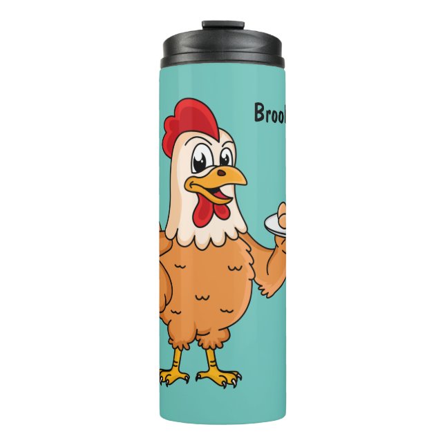 Garrafa Térmica Frango com ovos no prato desenho animado (Frente)