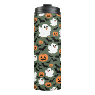 Garrafa Térmica Frangos Fantasmas Cute Spooky com Pumpkins e Bats