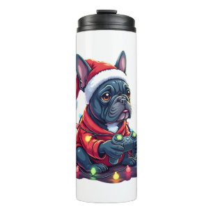 Garrafa Térmica French Bulldog Controle de Video Game Luz Neve Sa