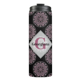 Garrafa Térmica Frentes Florais Rosa Monogramas Bolinhas Mandala