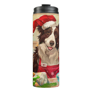 Garrafa Térmica Fronteira Feriado de Collie Baking: Natal Festivo