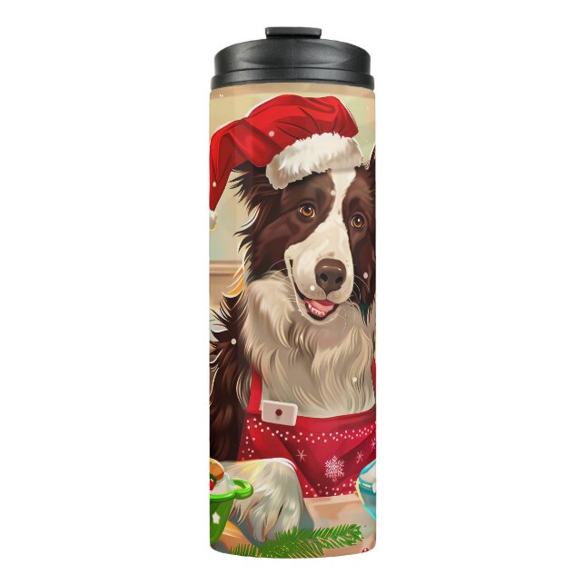 Garrafa Térmica Fronteira Feriado de Collie Baking: Natal Festivo (Frente)