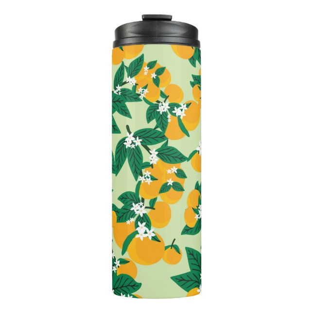 Garrafa Térmica Fruta de laranja: padrão de vinheta verde. (Frente)