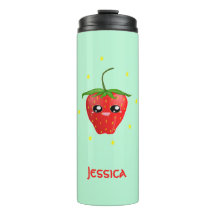 Fruta de morango monograma kawaii em turquesa