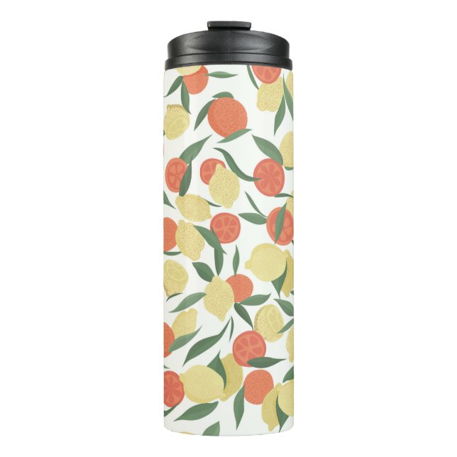 Garrafa Térmica Frutas de limão e laranja com folhas em fundo bran (Frente)