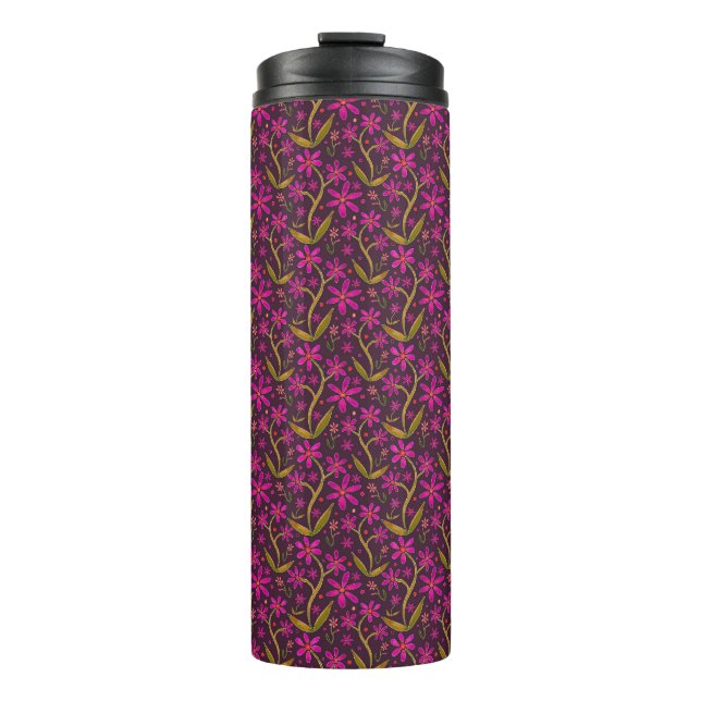 Garrafa Térmica Fuchsia | Dancing Daisies Watercolor Tumbler (Frente)