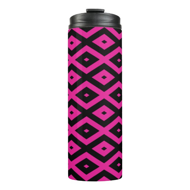 Garrafa Térmica Fuchsia e padrão de diamante preto (Frente)