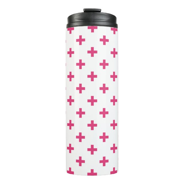 Garrafa Térmica Fuchsia polka cruza em branco (Frente)