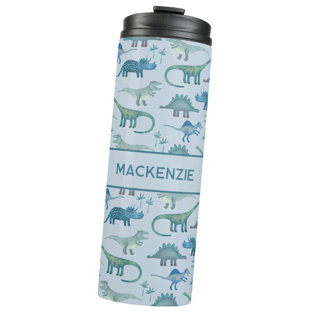 Garrafa Térmica Fun Personalized Dinosaur Pattern (Personalized name fun dinosaur pattern thermal tumbler)