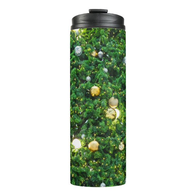 Garrafa Térmica Fundo de decoração de árvores de Natal. (Frente)