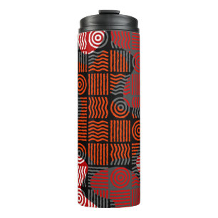 Garrafa Térmica Fundo geométrico tribal castanho em bloco patchwo