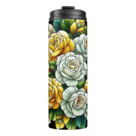 Garrafa Térmica Fundo Preto Com Rosas Amarelas