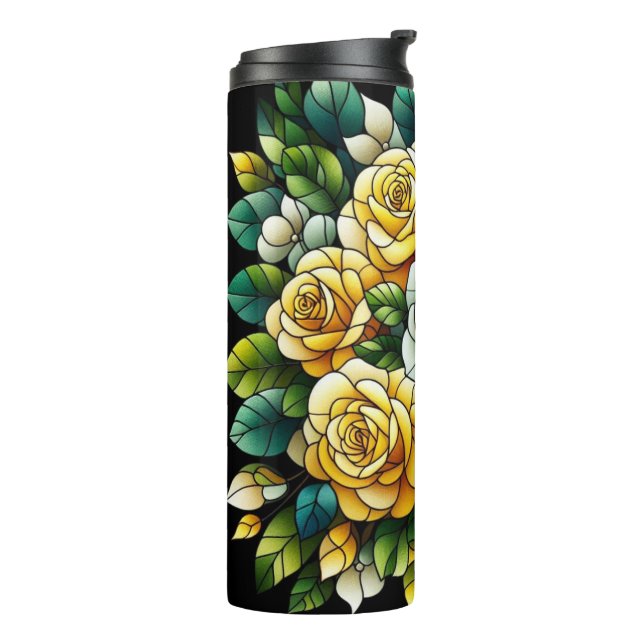 Garrafa Térmica Fundo Preto Com Rosas Amarelas (Giro à esquerda)