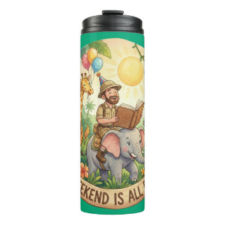 Garrafa Térmica Funny Safari Animals Reading Book Lover Pun