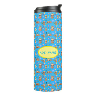 Garrafa Térmica Funny Sloth Hearts Floral Blue Patterno | Adiciona