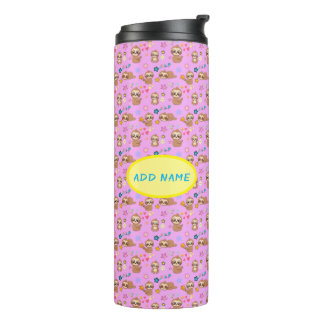 Garrafa Térmica Funny Sloth Hearts Floral Pink Padrão | Adicionar 