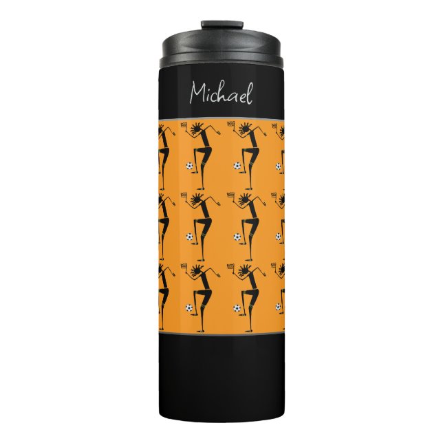 Garrafa Térmica Futebol Silhouette, Laranja de Arte Africana (Frente)