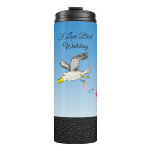 Garrafa Térmica Gaivota de desenho animado sobrevoando a cabeça co