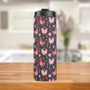 Garrafa Térmica Galinha galinha caseira preto-rosa-vermelho