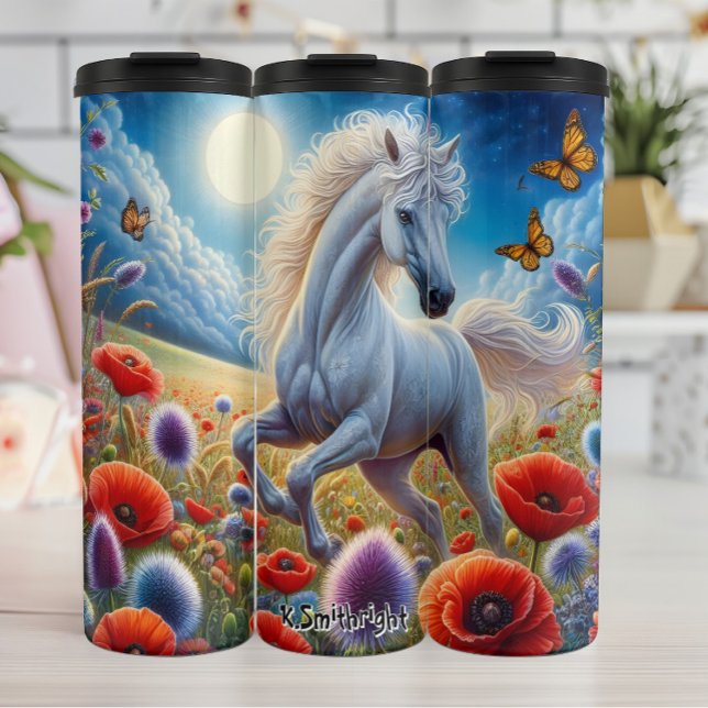 Garrafa Térmica Galopagem De Cavalo Branco Sob Lua (Criador carregado)