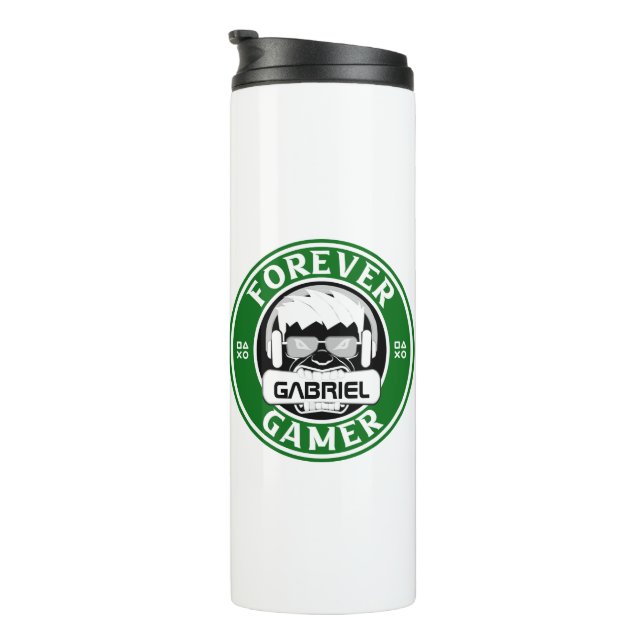 Garrafa Térmica Gamer para sempre, Impressão de nome personalizado (Rotação à direita)