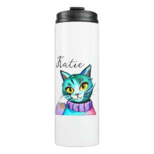 Garrafa Térmica Gatinho Azul Fofo Personalizado
