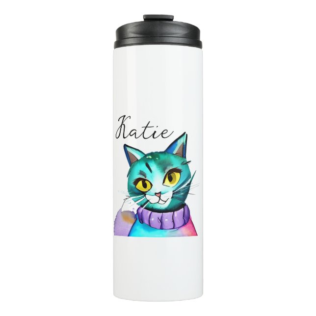Garrafa Térmica Gatinho Azul Fofo Personalizado (Frente)