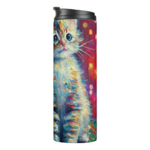Garrafa Térmica Gatinho de Natal Fofo Feliz Gat-Nal