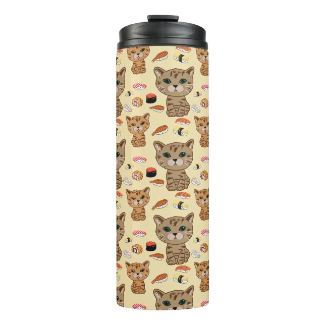 Garrafa Térmica gatinho e padrão sushi (Frente)