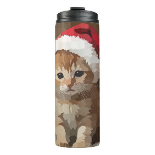Garrafa Térmica Gatinho fofo com chapéu do papai Noel.