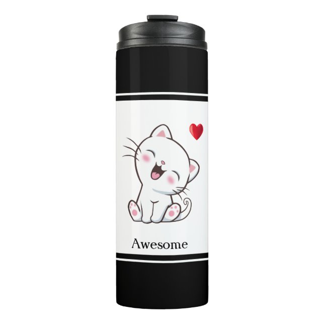 Garrafa Térmica Gatinho Fofo & Coração (Frente)