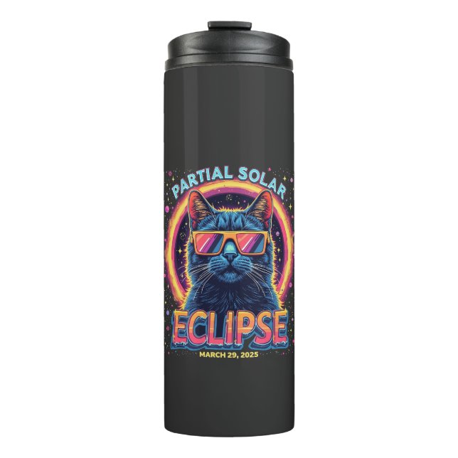Garrafa Térmica Gatinho Gato Parcial Eclipse Solar 2025 (Frente)