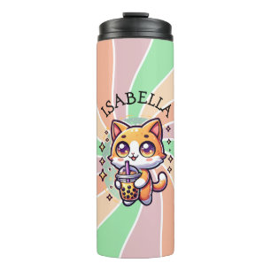 Garrafa Térmica Gatinho Kawaii Bonito com Chá de Bolha Personaliza