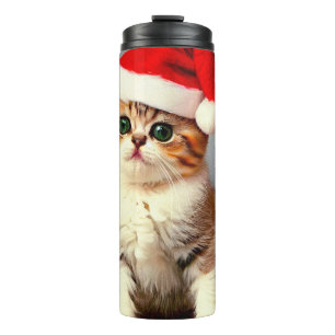 Garrafa Térmica Gatinho natal vintage em Santa Hat