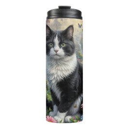 Garrafa Térmica Gatinho no jardim florido