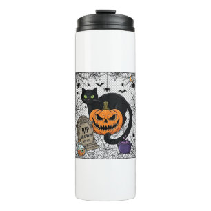 Garrafa Térmica Gatinho Preto do Halloween Abóbora Lápide Caldeirã