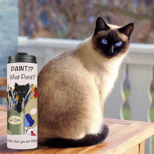 Garrafa Térmica Gatinho Preto Pincel Jar Artista Gato Rosa (Criador carregado)