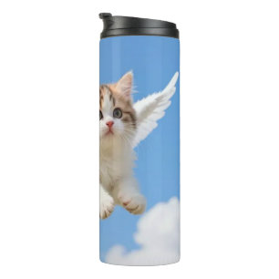 Garrafa Térmica Gatinho Voador Fofo Calico Tabby Céu Azul