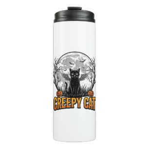 Garrafa Térmica Gato Assustador Desenho de Gravura Vintage de Hall