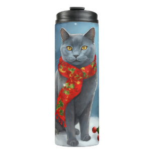Garrafa Térmica Gato Azul Russo no Natal com Neve
