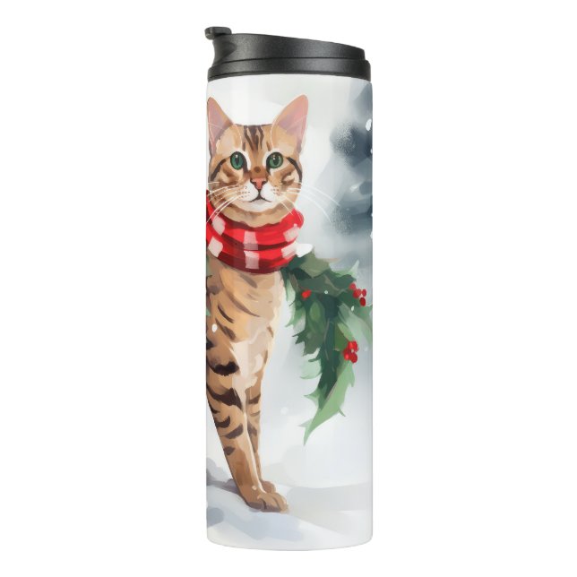 Garrafa Térmica Gato Bengal na neve de Natal  (Rotação à direita)