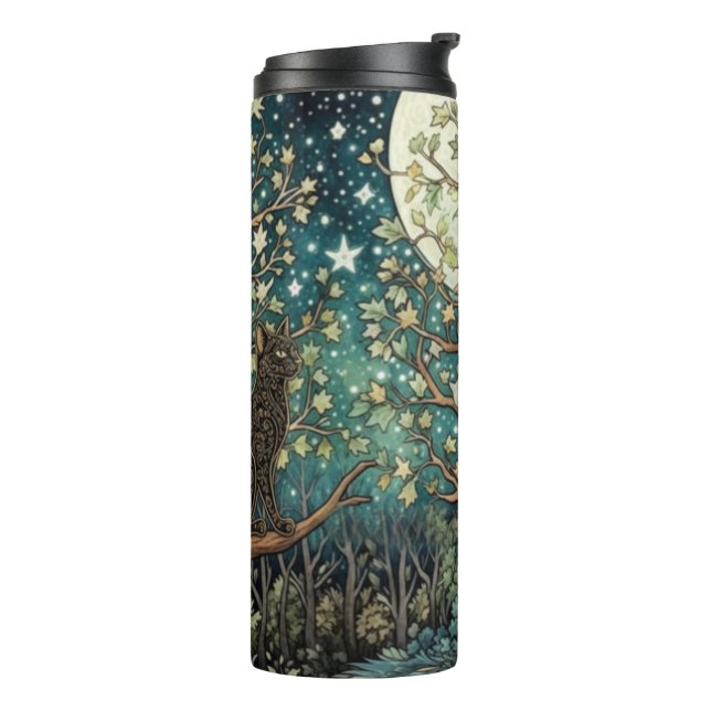 Garrafa Térmica Gato boho céu noturno estrelado floresta (Giro à esquerda)