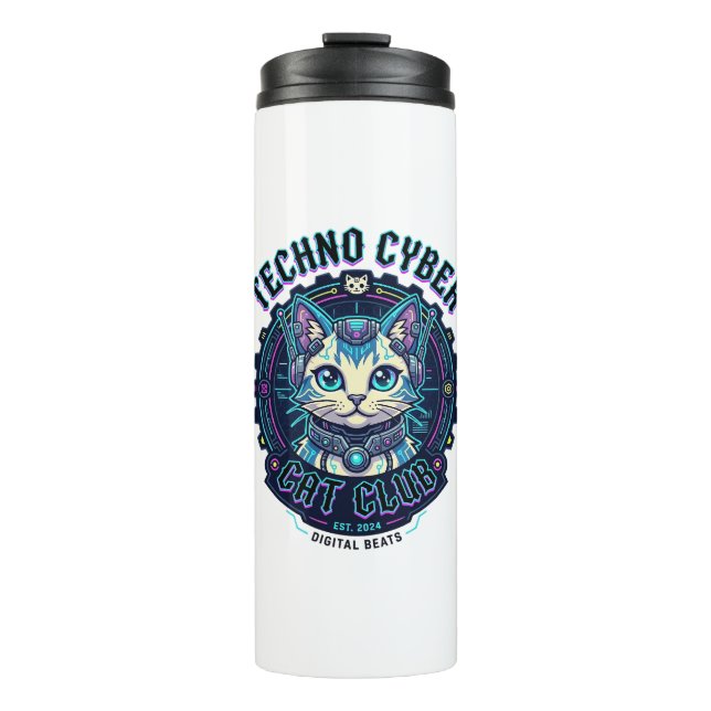 Garrafa Térmica Gato Cibernético Techno Design Divertido Amante de (Frente)