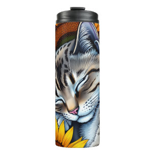 Garrafa Térmica Gato Cinza Doce Adormecido e Girassol