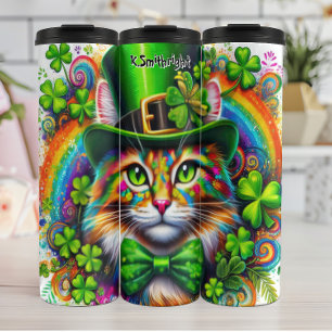 Garrafa Térmica Gato com Chapéu Leprechaun