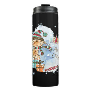 Garrafa Térmica Gato De Aquarela No Presente Natal