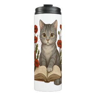 Garrafa Térmica Gato de Bookit - Gato de Leitura Bonita com Poppie