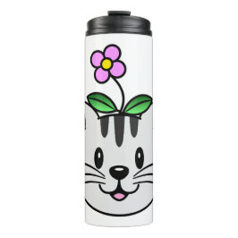 Garrafa Térmica Gato de Cartoon Bonito com Flor na Cabeça