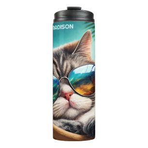 Garrafa Térmica Gato de Férias de Nome Personalizado